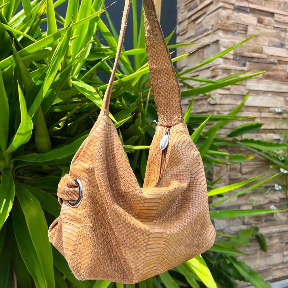 Sandy Tan Reptile Print FERLA Shoulder Bag